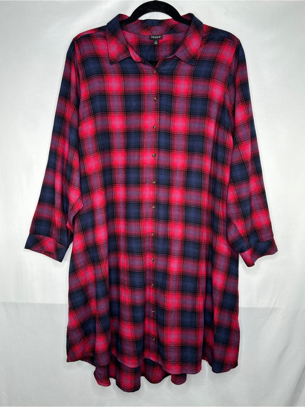 Torrid Red Plaid Button-Up Shirt Dress Tunic Soft Flannel Boho Chic Sz 4X